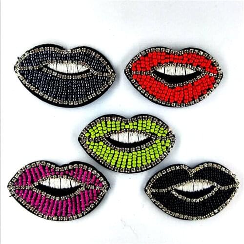 1Pcs Handmade bead Lips Beaded Patch for Clothing Iron on Beading Applique Clothes Shoes Bags Decoration Patch DIY Apparel
