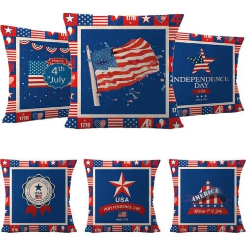 45X45Cm Usa Independence Day Decoration Flax Pillowcase American Flag 4Th of July Pillow Cover for Sofa Home Decor Car Pillowcas