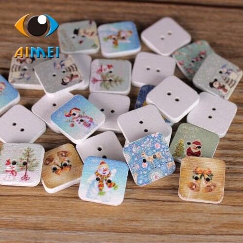 50pcs/lot Christmas Series Painting Wooden Buttons With Bell For Christmas Clothing Decorative Buttons For Gfit With Snow Deer
