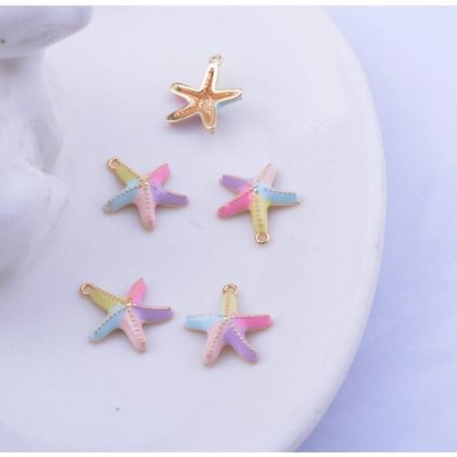 6pcs 13*14mm Colorfull Copper Enamel Starfish Charms High Quality Gold Color Animal Pendant For Girls Earring Necklace