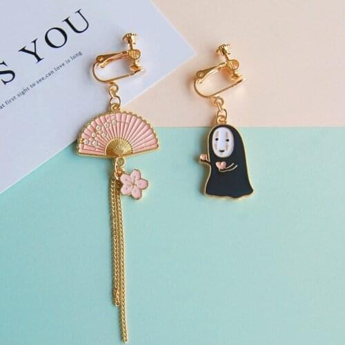 Chihiro Faceless Man Asymmetric Niche Tassel Earrings Ear Clip Accessories New Cartoon Character Cute Classic Fashion