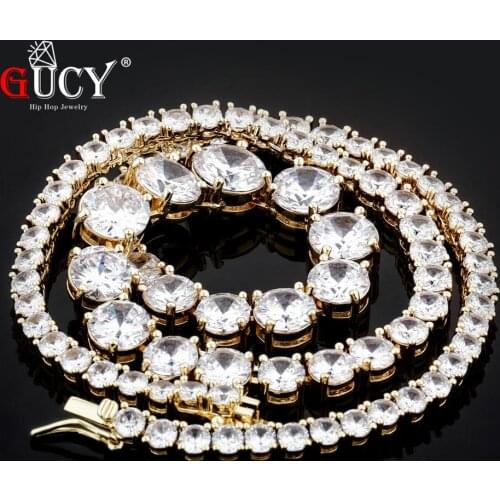 GUCY Bling Gold Silver Color Zircon 1 Row Tennis Chain Necklace Hip hop Jewelry Copper Material Women Necklace Link