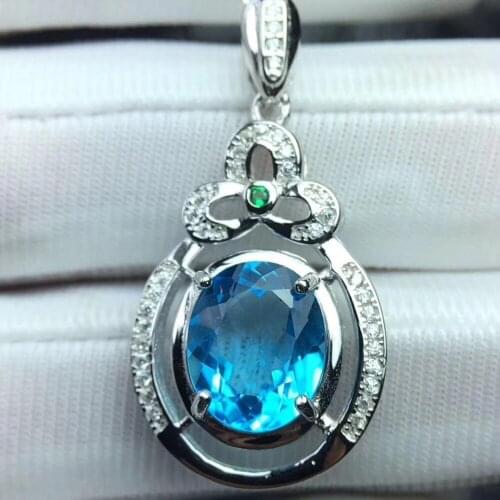 Grace Clover round natural blue topaz gem Pendant natural gemstone pendant necklace S925 silver women party gift fine jewelery