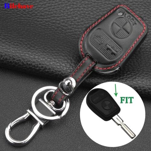Bilchave 3 Buttons Hand-stitched leather Remote Car Case Cover Fob For BMW E46 E31 E32 E34 E36 E38 E39 Z3 Fob Keychain Holder