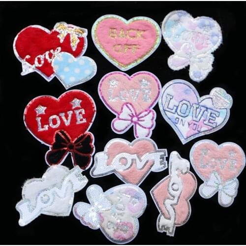 Color flannel Patch Heart-Shaped Sequins icon Embroidered Applique Patches For kawaii clothes DIY Iron on Badges on a backpack