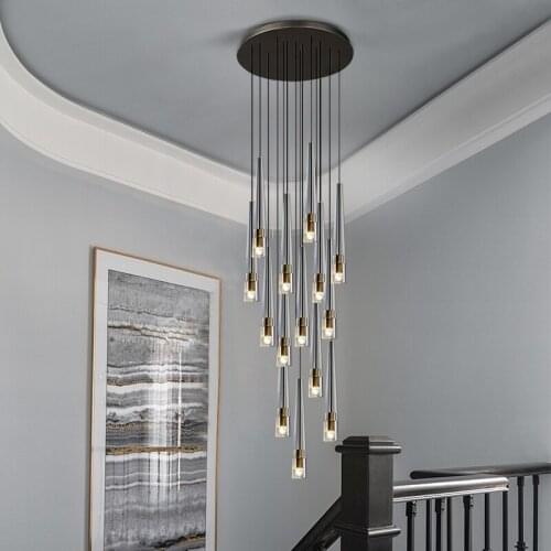 Stair chandelier, crystal all-copper light luxury villa, personality duplex building, spiral staircase modern chandelier