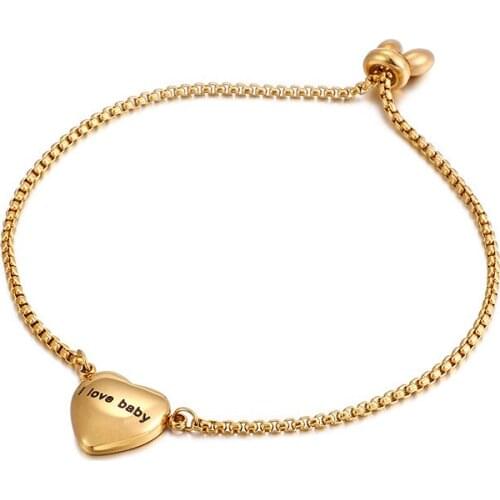Fashion Heart Bracelet with I Love Baby Solid 316L Stainless Steel Bracelet for Women Girl Valentines Day Christmas Gifts