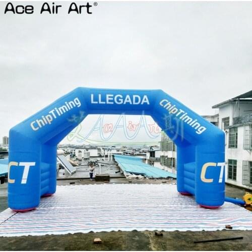 Royal blue standing inflatable start finish line arch,llegada line racing archway for Chile runners events