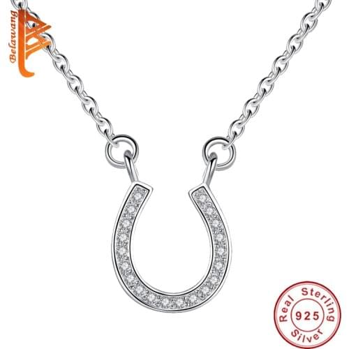New Fashion 925 Sterling Silver Long Necklace For Women Cubic Zircon Crystal Hook Letter U Shape Pendant Necklace Bijoux