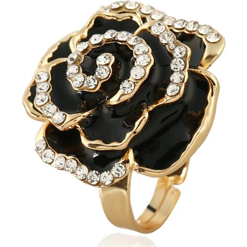 New Gold Color Black And Red Enameling Rhinestone Adjustable for Women Girls Wedding Party Jewelry