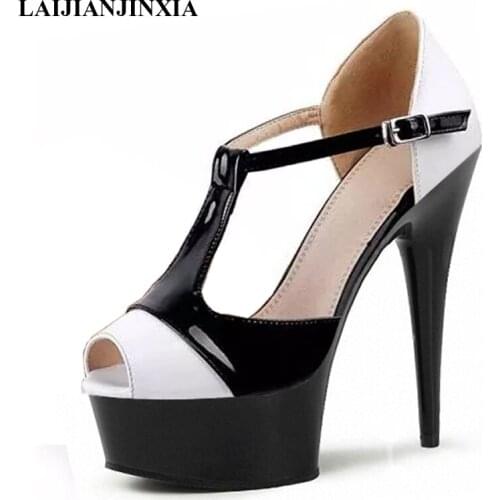 LAIJIANJINXIA New Sexy 15 CM High-Heeled Sandals Nightclub Cover heel Women Sandal Pole Dancing Shoes Model Womens Shoes