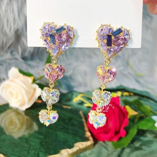 New Korean Shiny Heart Crystal Drop Earrings For Women Fashion Shell Rhinestone Boucle D'oreille Party Jeweley Gift