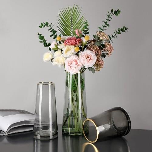 Nordic luxury gold glass transparent vase ornaments creative simple living room flower arrangement home decoration accessories