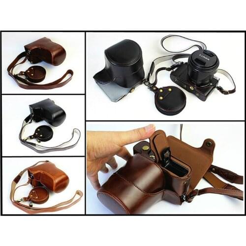 Luxury PU Leather Camera Bag Case For Panasonic Lumix DMC-GX80 DMC-GX85 GX80 GX85 14-140mm lens Remove battery directly Mini Bag
