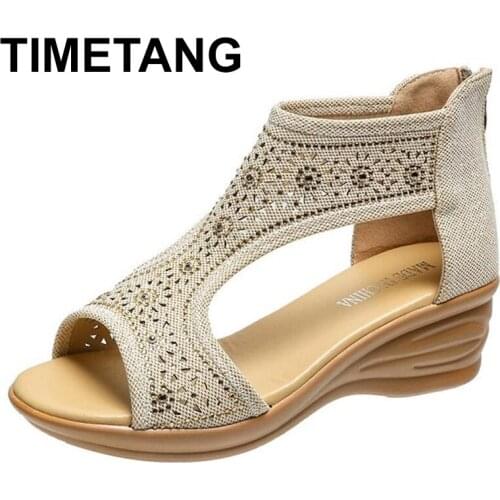 TIMETANG2021 Summer Ladies High-End Orthopedic Open-toe Sandals Retro Anti-Skid Breathable Leather Casual Womens Platform Retro