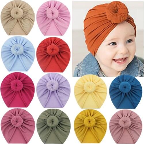 New Baby Multi-Color Soft Donut Hat Caps For Autumn And Winter Boy Girls Beanies Hats Soft Turban India Headwraps Accessories