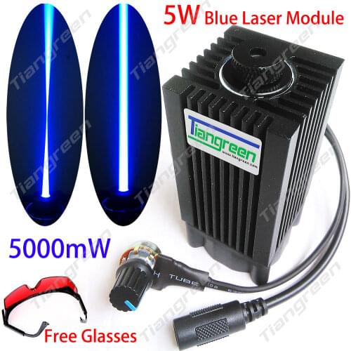 445nm 5W Blue Laser Module 450nm 5000mW Laser Head + Heatsink Cooling Fan DIY Focusing Laser Cutter CNC