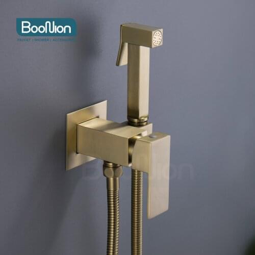Boonion Bidet faucet Brass Brushed gold plated shower faucet Hot and cold faucet Square shower faucet Toilet faucet