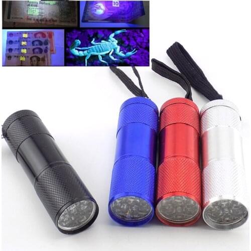 9 LED UV Ultraviolet Flashlight lamp Purple color blacklight Ultra Violet Flash Torch Light linterna AAA For Money detection