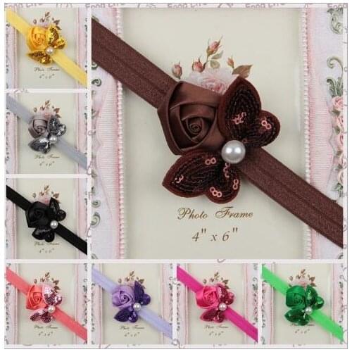 YH419 Cheapest Rose Sequins Bowknot Elastic Hair Band Baby Girl Head Accessories Bow New Fashion Baby Toddler Girls Kids Baby