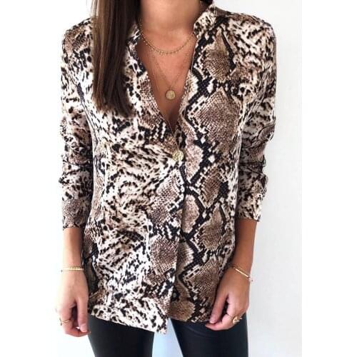 Spring Autumn Fashion Shirt Sexy Serpentine Printed Casual Long Sleeve Button Shirt Female Shirt Yellow Gray S-XL 2020 Hot Sale