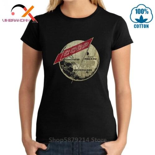 Vintage Old badge design CCCP Moon V01 T Shirts woman Soviet Union Space Programs retro Tee shirt Russia CCCP Yuri Gagarin Tees