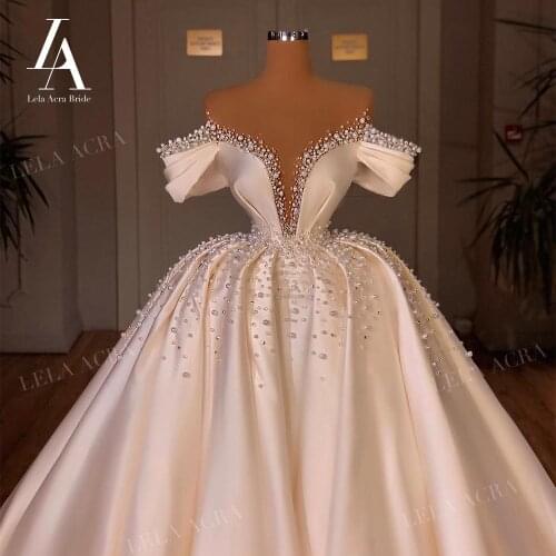 LelaAcra Luxury Pearls Wedding Dress 2020 Sweetheart 3 In 1 Bridal Ball Gown Vintage Princess VS01 Plus Size Vestido De Novia
