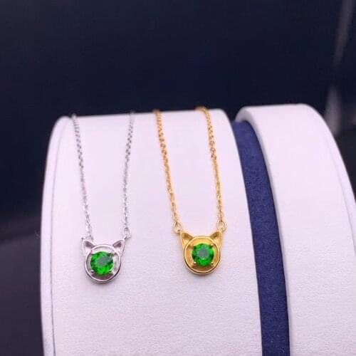 Animal style fashion green diopside necklace for women jewelry real 925 silver natural gem girl party gift lucky birthstone