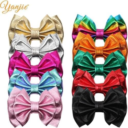 10pcs/lot 2020 New 6" Double Layer Metallic Bullet Fabric Hair Bow Barrette Handmade DIY Hair Accessories For Girl Hair Clip