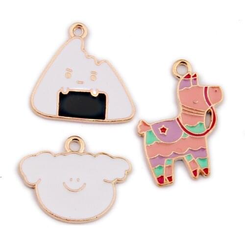 10pcs/lot Rice Ball Horse Bear Charms Pendant Enamel Metal Small Charms Necklace Bracelet DIY Jewelry Making Accessories