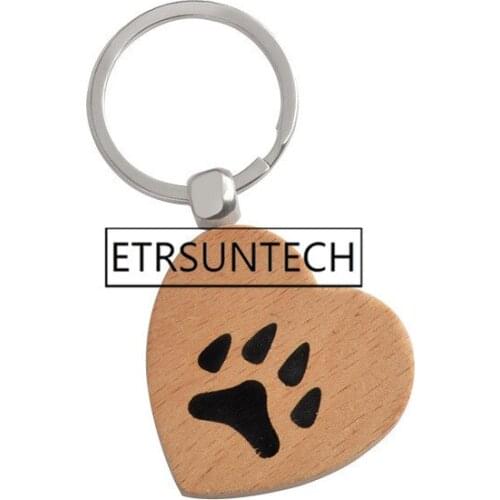 120pcs Heart Paw Keychain Dog Cat Claw Footprint Key Chains Wooden Keyring for Pet Lovers Animal Jewelry Gift