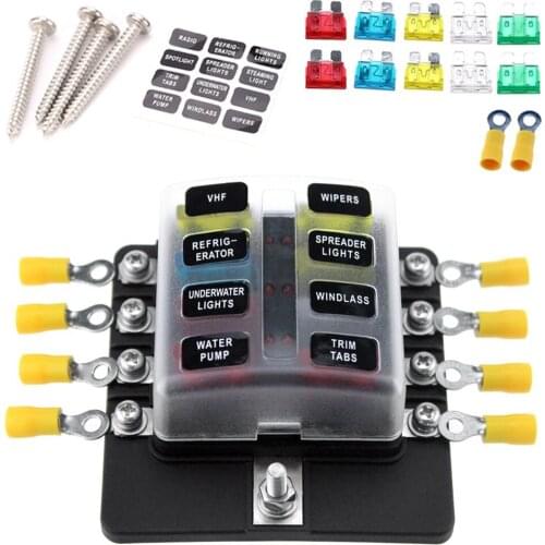 8 Way Blade Fuse Box Holder Fuse Blocks with LED Indicator 10Pcs Fuses 10Pcs Connector Terminals for Car Boat Marine Caravan Tru
