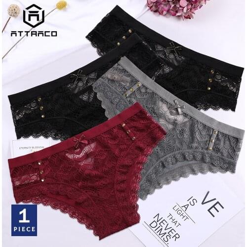ATTRACO Underwear Panties Briefs 1 PCS Womens Thong Lace String Tanga Soft Sexy Colorful Transparent Hollow-out