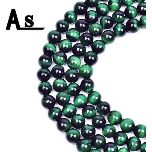 Asingeloo Natural Stone Beads Green Tiger Eye Round Beads For Jewelry Making 15 inch Pick Size 6.8.10.12 mm Making Bracelet