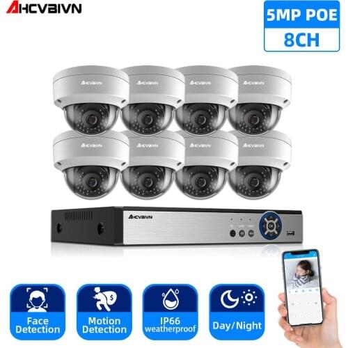 Human Face Record H.265+ 8CH POE NVR Kit 5MP POE Outdoor Camera CCTV Camera System Home Security Video Surveillance Set