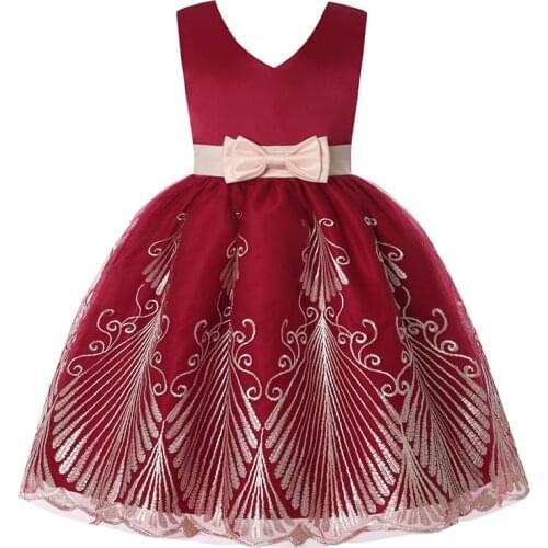 Flowers girls 2021 new girl Lace embroidery dress princess dress holiday party show childrens dress for 3-10 years old