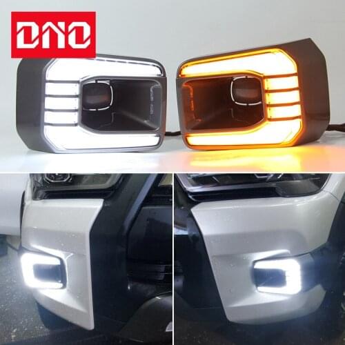 DNO LED DRL Day Light For Toyota Hilux Revo Rocco 2020 2021 12V Turn Yellow Signal Daylights Auto Daytime Running Lamp