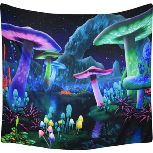 Fluorescent Mushroom Castle Wall Hanging Tapestry Nature Art Starry Sky Galaxy Psychedelic Carpet Magical Forest Tree Tapestries