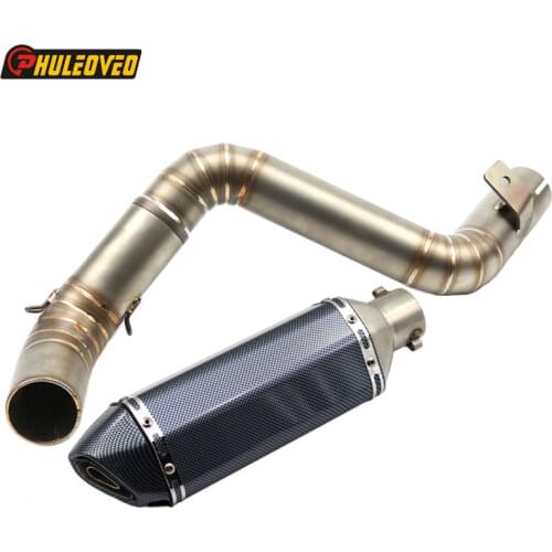 Full Set Motorcycle Exhaust Link Pipe for KTM Duke 125 Duke 200 2011-2015 Duke 390 2013-2016 Carbon Fiber Color Motorbike Exhaust Escape System