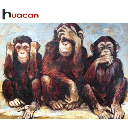 Huacan Diamond Painting Full Drill Square Monkey Diamond Embroidery Animal Rhinestones Pictures Diamond Mosaic Sale Beadwork