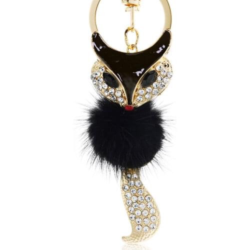 Exquisite Cute Fox Fur Key Chains Rings Crystal Hot Sale Bag Pendant For Women Keyholder For Car Anime Keyrings KeyChains K384
