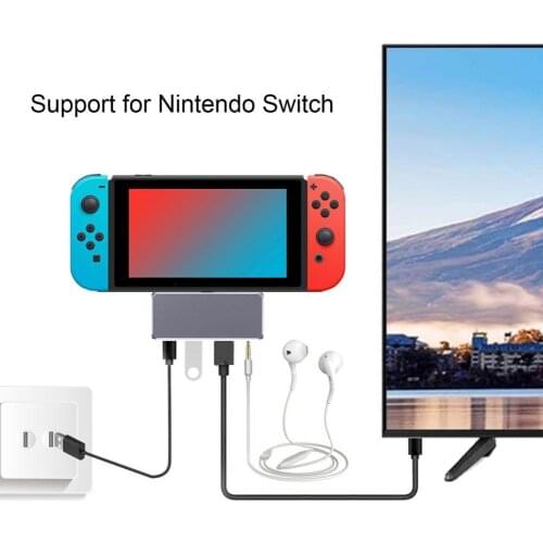 HOT SALES!!! 5-in-1 USB-C Hub to 4K Type-C Docking Station Converter Adapter for Nintendo Switch Mobile Phone HDMI-compatible