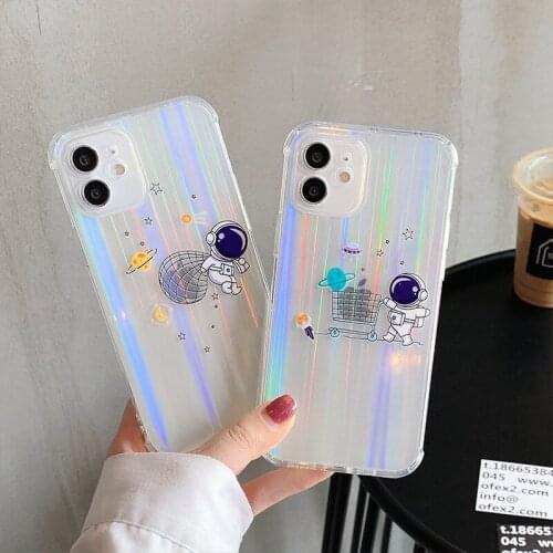 Lovebay Transparent Laser Astronaut Pattern Mobile Phone Case For iPhone 11 12 Pro Max XS X XR 7 8 Plus Mini Soft TPU Back Cover