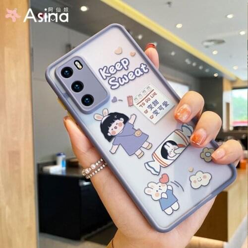 Matte Transparent Case For Huawei P40 P30 Mate20 30 40 Lite Nova 5t 3i Cute Cartoon Cover Bumper For Huawei Honor 20 Funda Capas