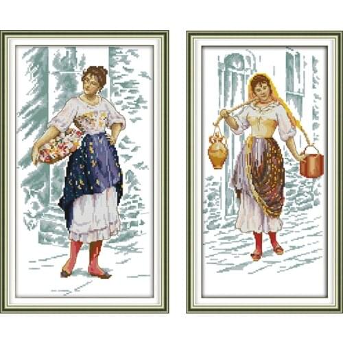 Joy Sunday Stamped Cross Stitch Kits Character Series Art Craft DIY Womens Cross Stitch Pattern Needlework for Home Wall Decor