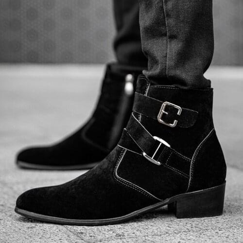 Designer New Mens Pointed Suede Zipper Buckle Shoes Botas Frosted Trend Casual Luxury Fashion High-Top Chelsea Ankle Boots
