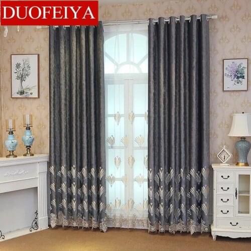 New Fan Flower Simple European Water Soluble Embroidery Shading Curtains for Living Dining Room Bedroom