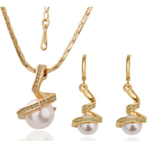 Lovely gift dropshippingpiral ballimulated Pearl qulity promiotion Bride Wedding Necklace Earrings fashion Jewelry set