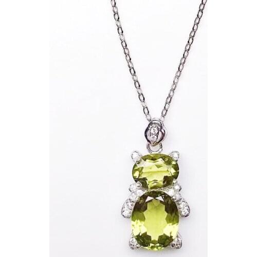 Natural real green peridot cute bear necklace pendant Per jewelry 1.5ct*1pc 2.5ct*1pc gemstone 925 sterling silver X216288