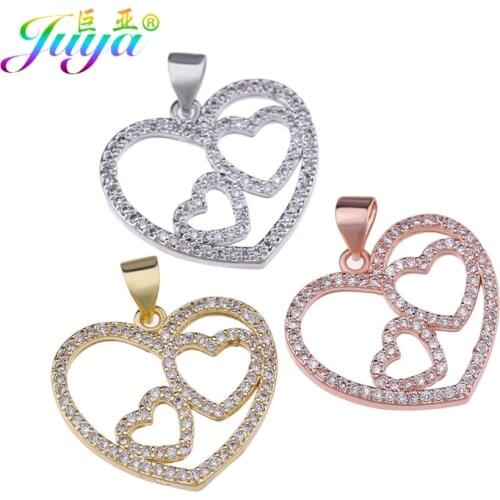 Juya Handmade Micro Pave Zircon Love Heart Charms Pendant Accessories For Women Girl Fashion Couple Jewelry Making